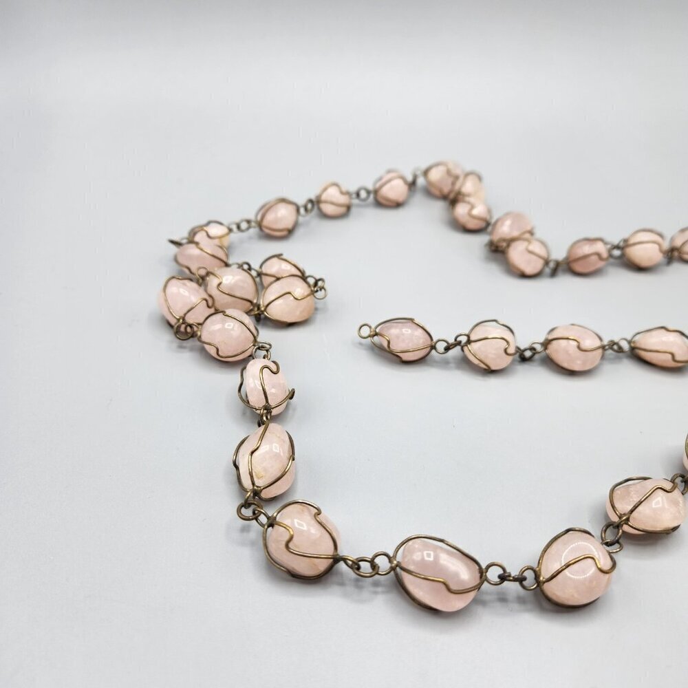 Caged Rose Quartz Necklace Wire Wrapped Polished Stones Bracelet Earrings Ring - Picture 10 of 11